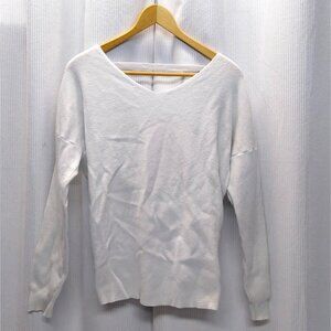 Windsor White V-Neck Twist Stun Knot Open Back Sweater Women Medium Cotton/Rayon